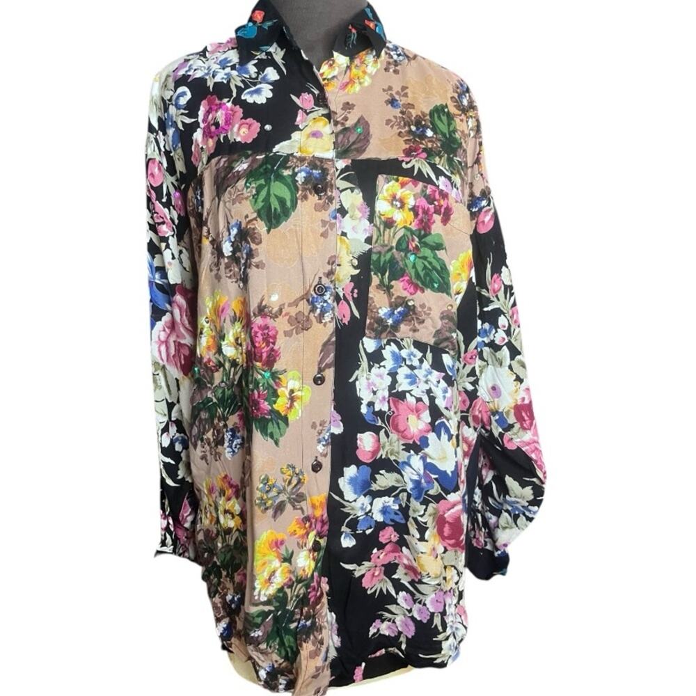 Vtg Oversized Floral Sequin Top M Eclectic Artsy Boho Maximalist Bloomcore